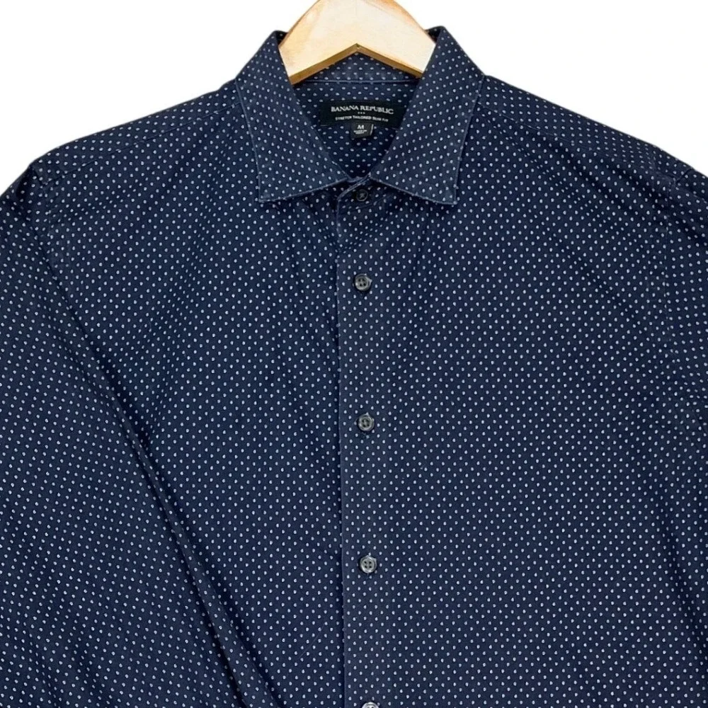 Banana Republic Button Down Shirt Men Medium Navy Blue Stretch Tailored Slim Fit
